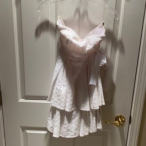 white strapless ruffles medium dress